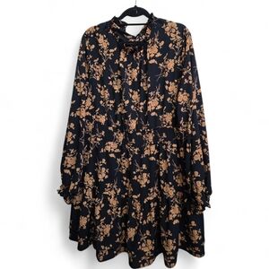 SHEIN Black and Tan Floral Long Sleeve Dress